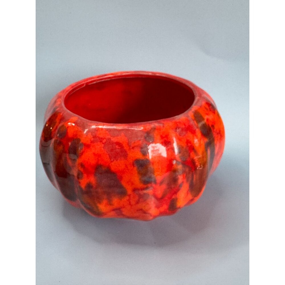 California Pottery Ceramic Bowl Red Orange Glaze Vintage Decorative Handmade
